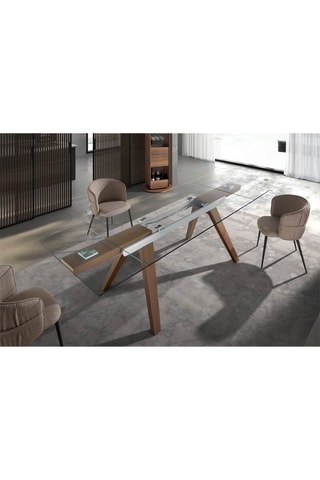 Table extensible en verre et noyer - 180-270 x 76 x 100 cm