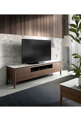 Meuble TV 2 portes - Naturel et blanc