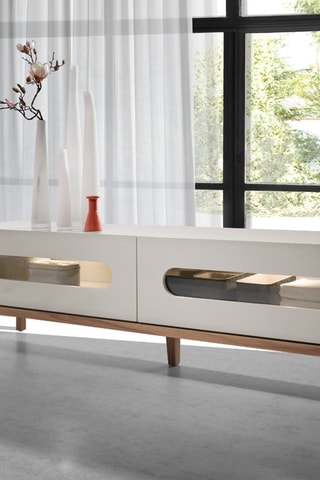 Meuble TV 2 tiroirs - Gris et naturel