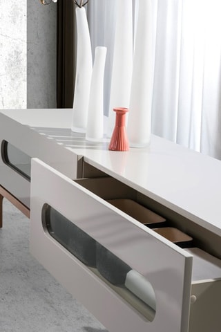 Meuble TV 2 tiroirs - Gris et naturel