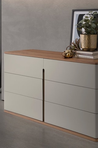 Commode 6 tiroirs - Blanc et imitation noyer