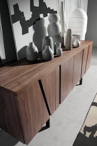 Buffet 4 portes - Imitation noyer et noir