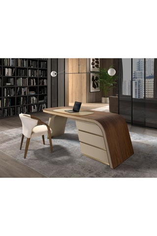 Bureau 3 tiroirs - Imitation noyer et beige