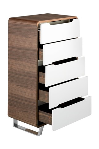 Chiffonnier 5 tiroirs - Imitation noyer et blanc laqué