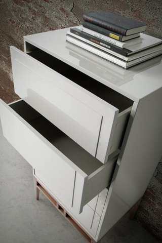 Chiffonnier 4 tiroirs - Gris et imitation noyer