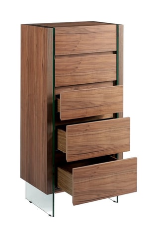 Chiffonnier 5 tiroirs - Imitation noyer et transparent