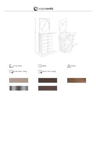 Chiffonnier 6 tiroirs en bois plaqué noyer - 75 x 185 x 45 cm