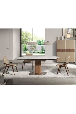 Table à manger extensible en bois plaqué noyer et marbre céramique - 140/200 x 100 x 75 cm