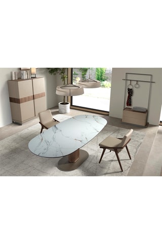 Table à manger extensible en bois plaqué noyer et marbre céramique - 140/200 x 100 x 75 cm