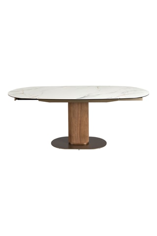 Table à manger extensible en bois plaqué noyer et marbre céramique - 140/200 x 100 x 75 cm