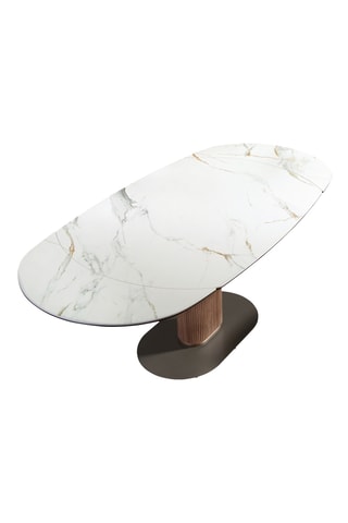 Table à manger extensible en bois plaqué noyer et marbre céramique - 140/200 x 100 x 75 cm