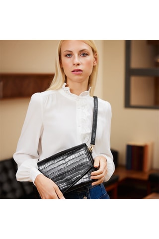 Borsa a tracolla in pelle Bianca  - Nero