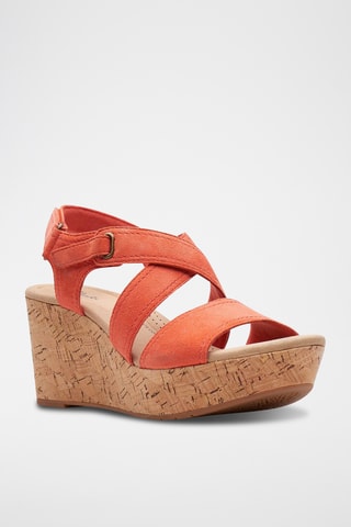 Sandales compensées en nubuck Rose Way - Corail