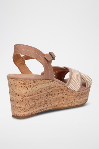 Sandales compensées en cuir Elleri - Ecru et beige