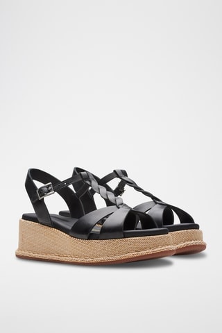 Sandales compensées en cuir Kimmei Twist - Noir