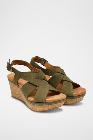 Sandales compensées en nubuck Elleri - Vert olive