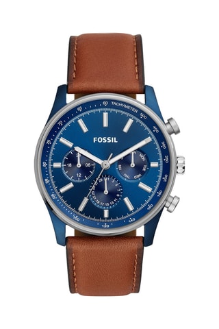 Reloj de cuarzo de piel Sullivan - Taquímetro - Marrón y azul