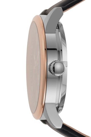 Reloj automático de piel Flynn - Negro y rosa dorado