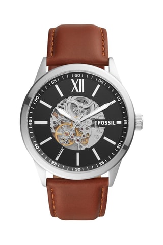 Reloj automático de piel Flynn - Marrón y plateado