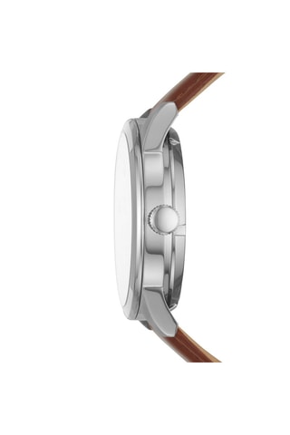 Reloj automático de piel Flynn - Marrón y plateado