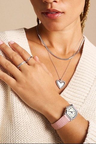 Reloj de cuarzo de piel - Rosa y plateado