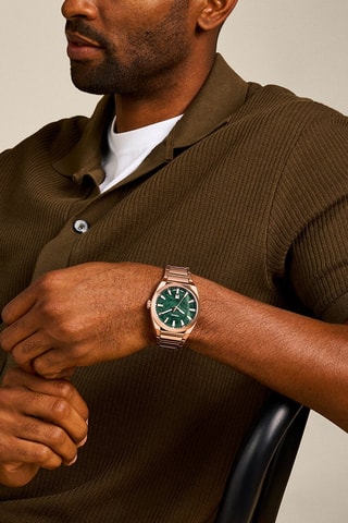 Reloj de cuarzo de acero inoxidable - Rosa dorado y verde