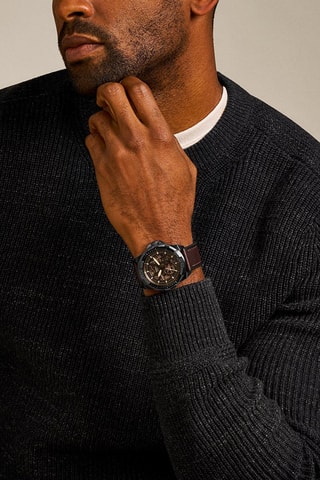 Reloj automático de piel - Marrón y gris