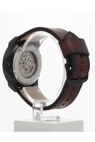 Reloj automático de piel - Marrón y gris