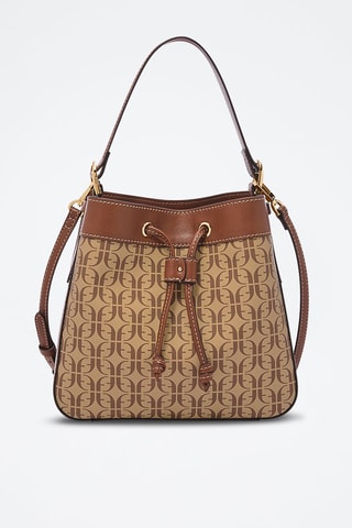 Bolso saco de piel Tessa Bucket Crossbody - Marrón y beige