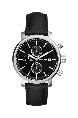 Reloj de cuarzo de piel Rhett - Negro y plateado