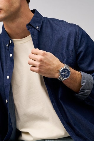 Estuche reloj de cuarzo y correa de acero y piel Rhett