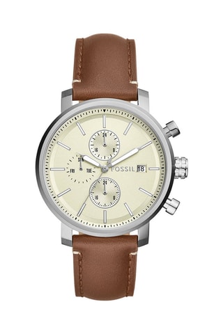 Reloj de cuarzo de piel Rhett - Marrón y plateado