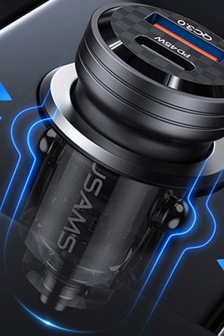 Caricabatteria per auto 45W porta USB-A e USB-C - Nero Trasparente