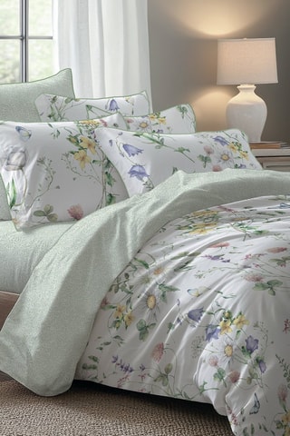 Sábana bajera de satén de algodón Feuilles d'amour - Verde