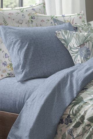 2 fundas de almohada de satén de algodón Frêne à fleurs - Azul