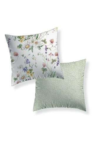 2 fundas de almohada de satén de algodón Splendeur du printemps - Blanco