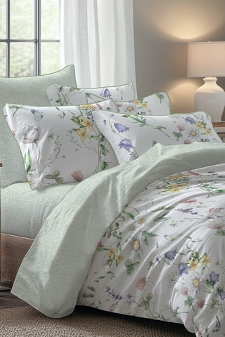 2 fundas de almohada de satén de algodón Splendeur du printemps - Blanco