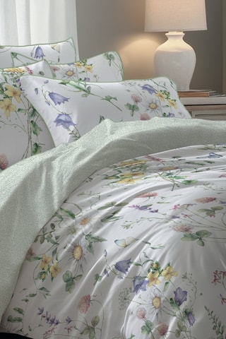 2 fundas de almohada de satén de algodón Splendeur du printemps - Blanco