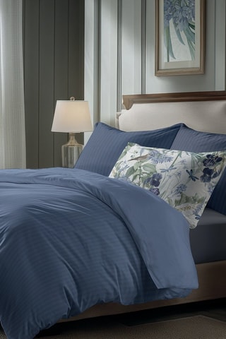 Juego de nórdico de satén de algodón Dobby - Azul