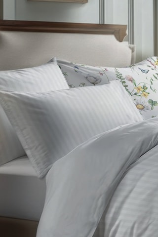 Juego de nórdico de satén de algodón Dobby - Blanco