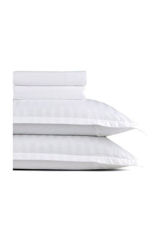 Juego de sábanas de satén de algodón Dobby - Blanco