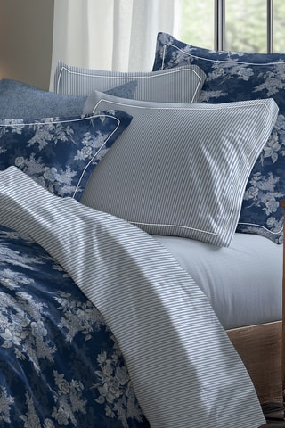 Sábana bajera de satén de algodón 79 hilos/cm² Liso - Blanco y azul claro