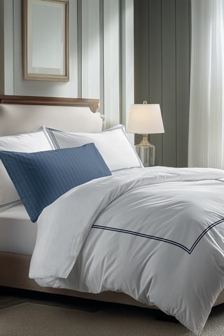 Sábana encimera de satén de algodón 79 hilos/cm² Cannes - Azul marino y blanco