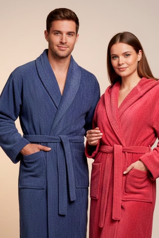 Albornoz de terciopelo con capucha Uni - Rosa viejo