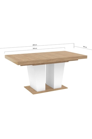 Mesa de comedor extensible Ezra - Imitación madera y blanco