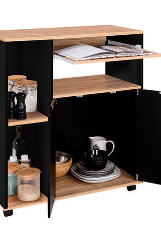 Mueble auxiliar de cocina - Negro e imitación madera