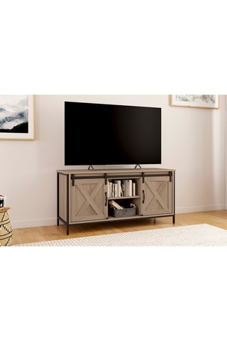 Mueble de TV de 2 puertas Chetenne - 
Imitación madera y negro