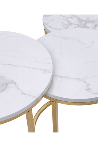 3 mesas de centro encajables redondas Glam - Efecto mármol y dorado