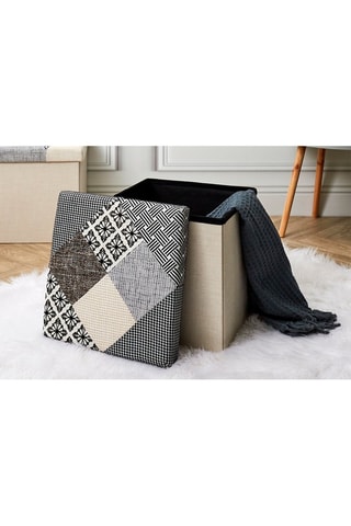 Puf plegable con arcón Patchwork - Gris