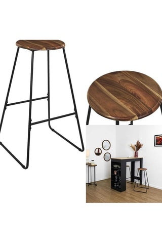 Taburete de madera de acacia - Marrón y negro